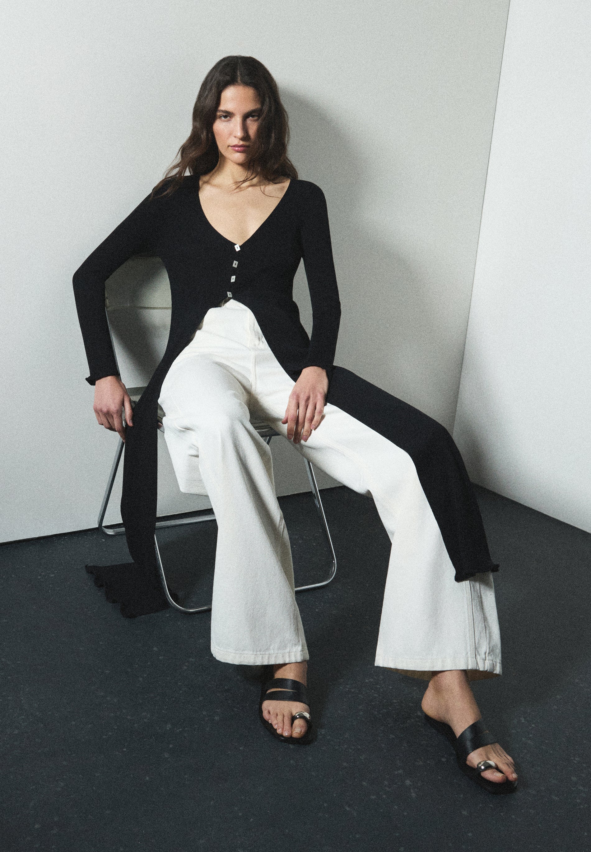 CARDIGAN LARGO DE PUNTO ACANALADO