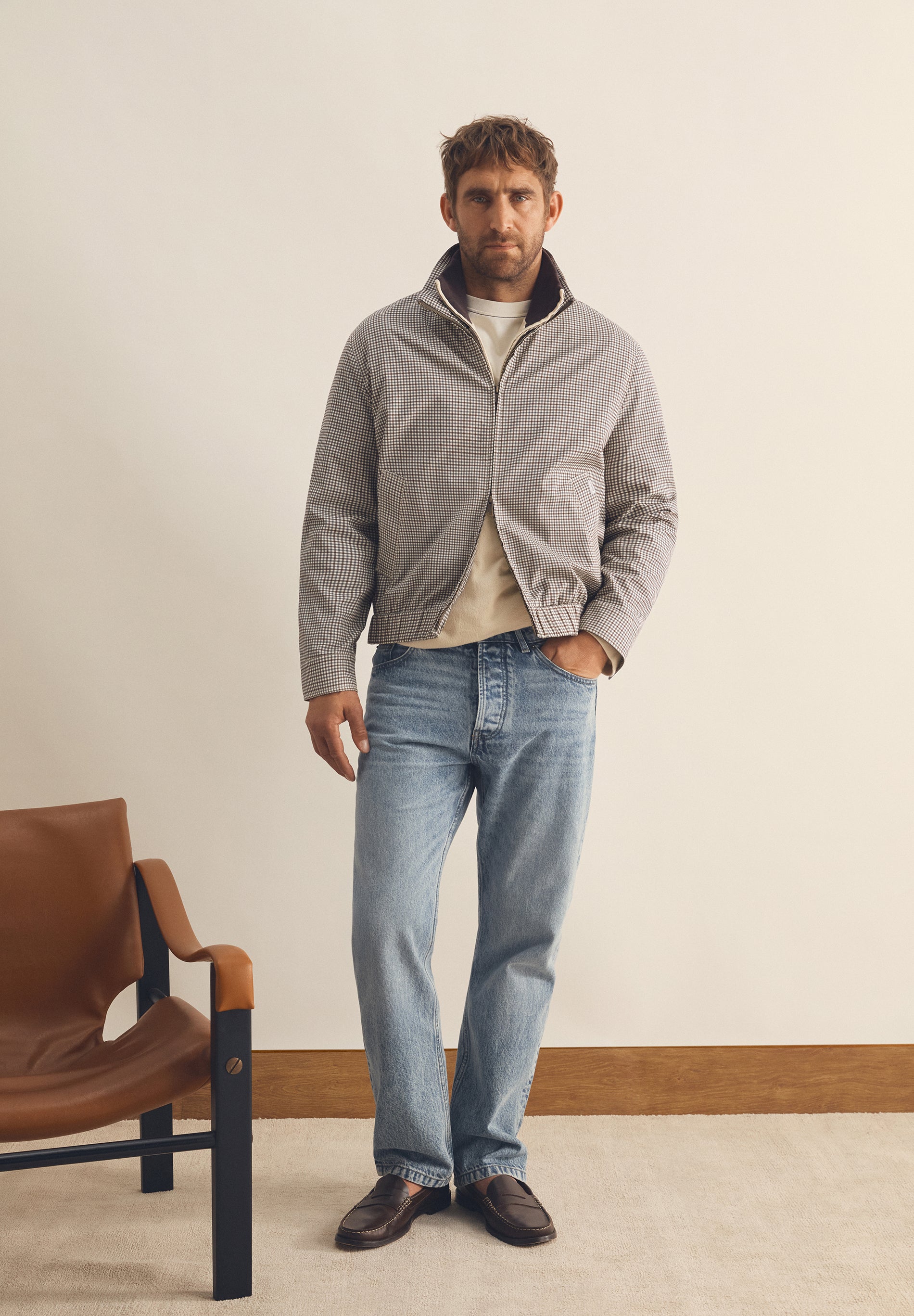 CHAQUETA BOMBER ESTAMPADO MICROCUADRO