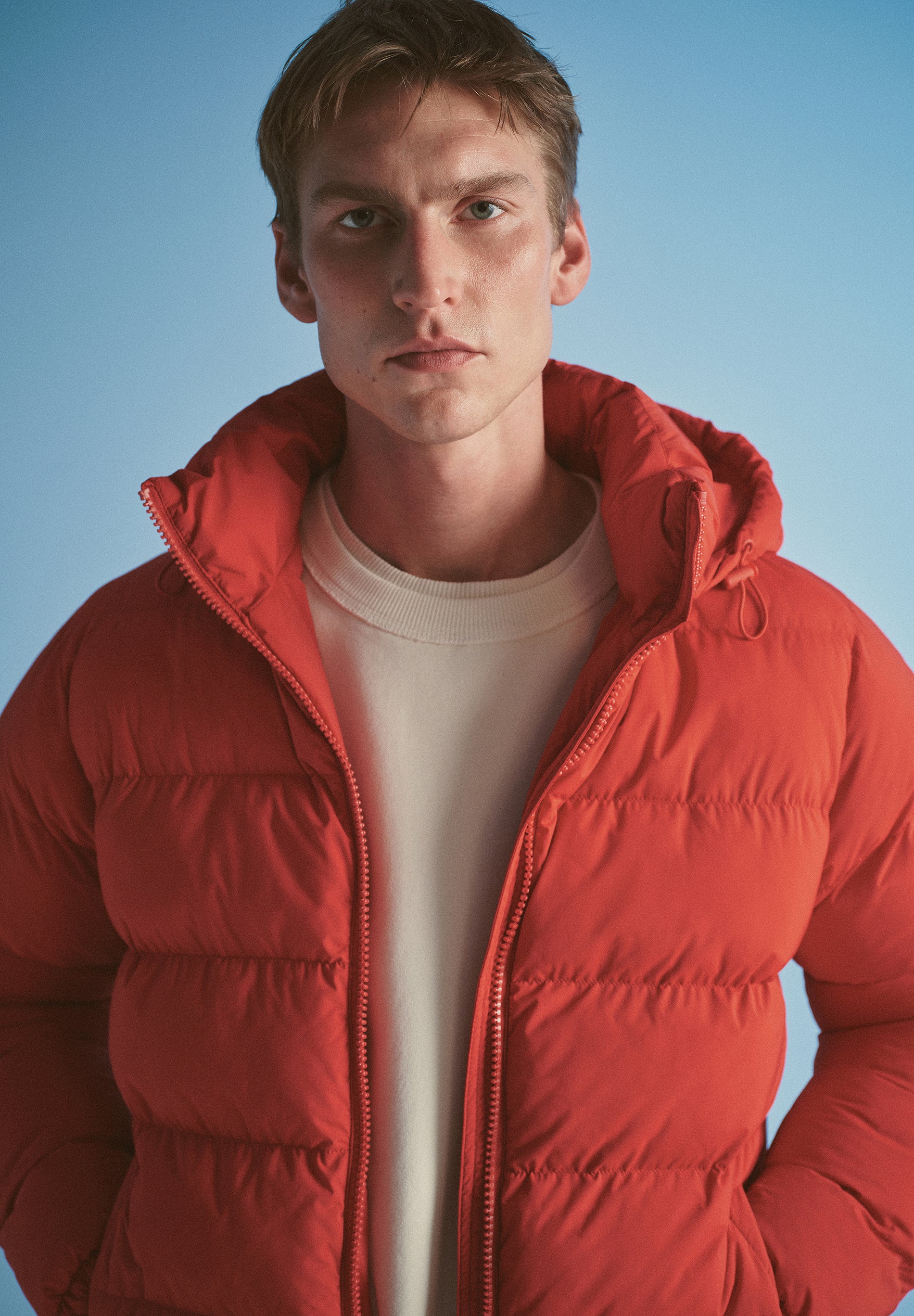 Cazadora Acolchada Para Hombre Color Rojo - Cuello Alto, 100% Poliamida - Estilo Urbano Y Cálido