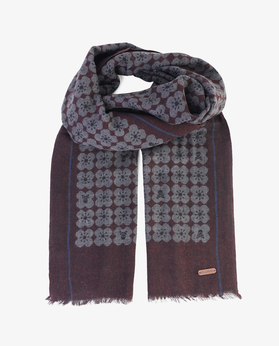 TALE SKULL PASHMINA BURGUNDY/GREY
