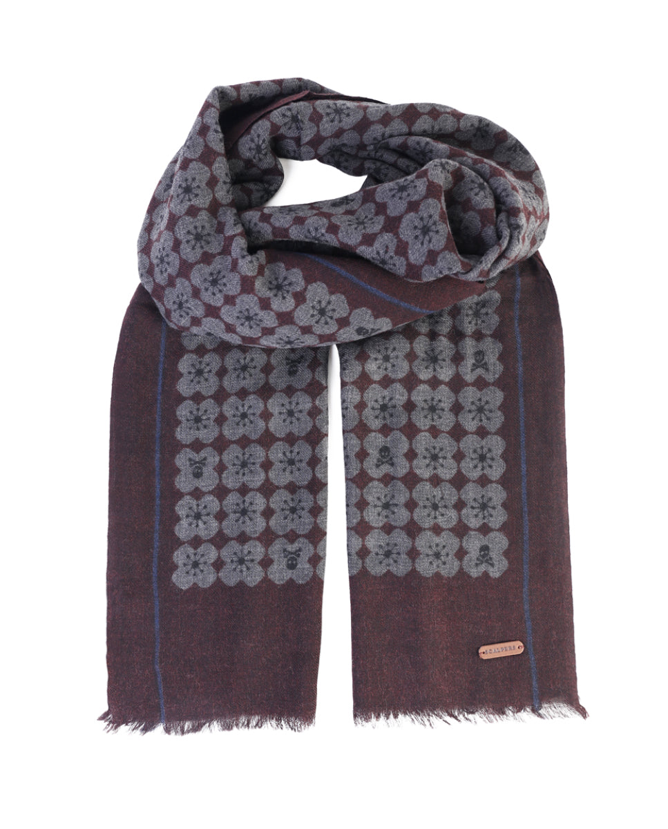 TALE SKULL PASHMINA BURGUNDY/GREY