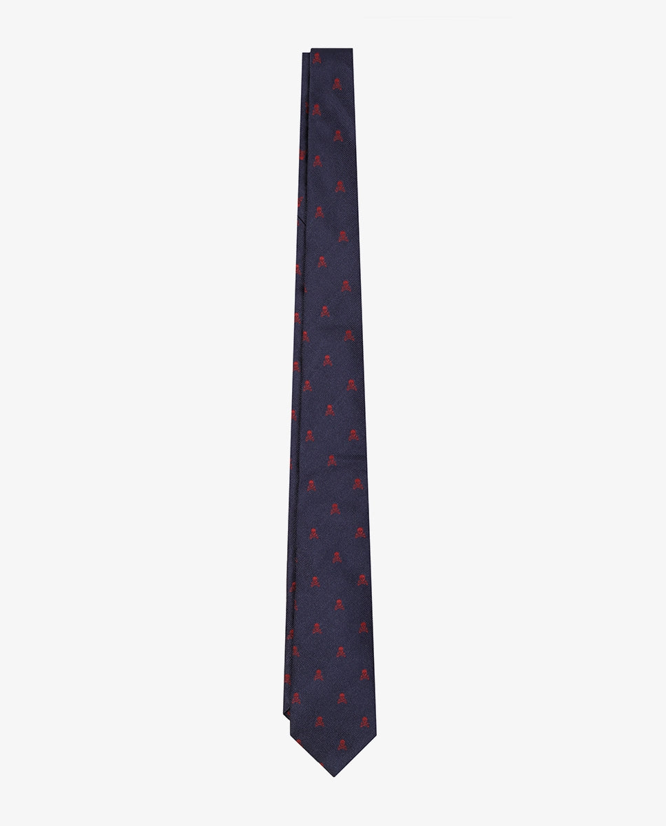 SKULL TIE NAVY/RED