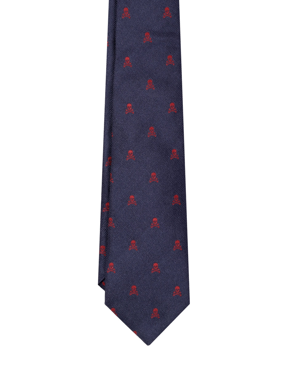 SKULL TIE NAVY/RED
