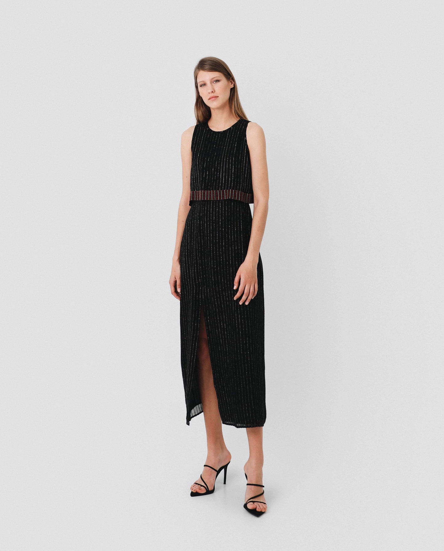 STRIPES LUREX MIDI DRESS