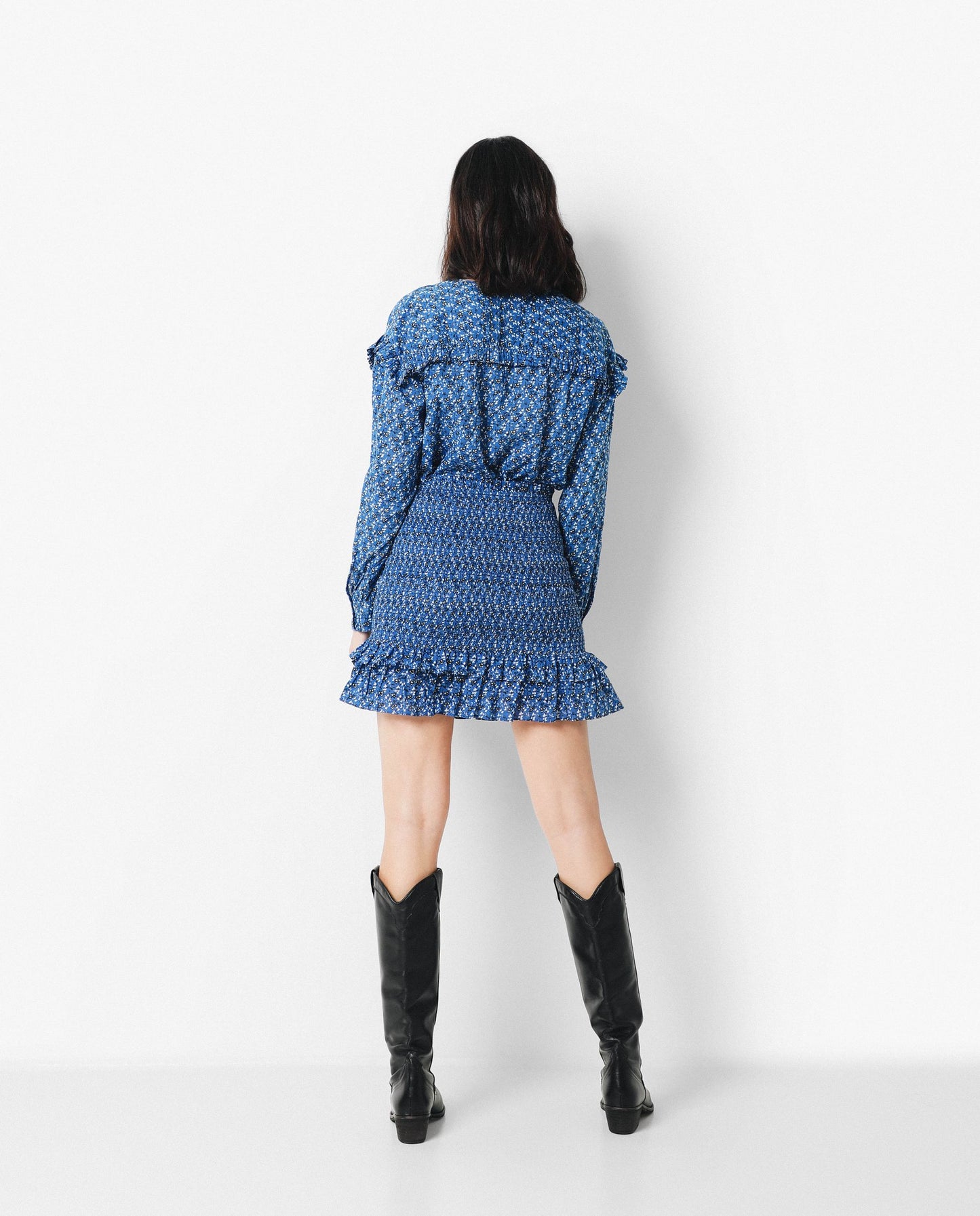 FALDA MINI FRUNCES FLORES