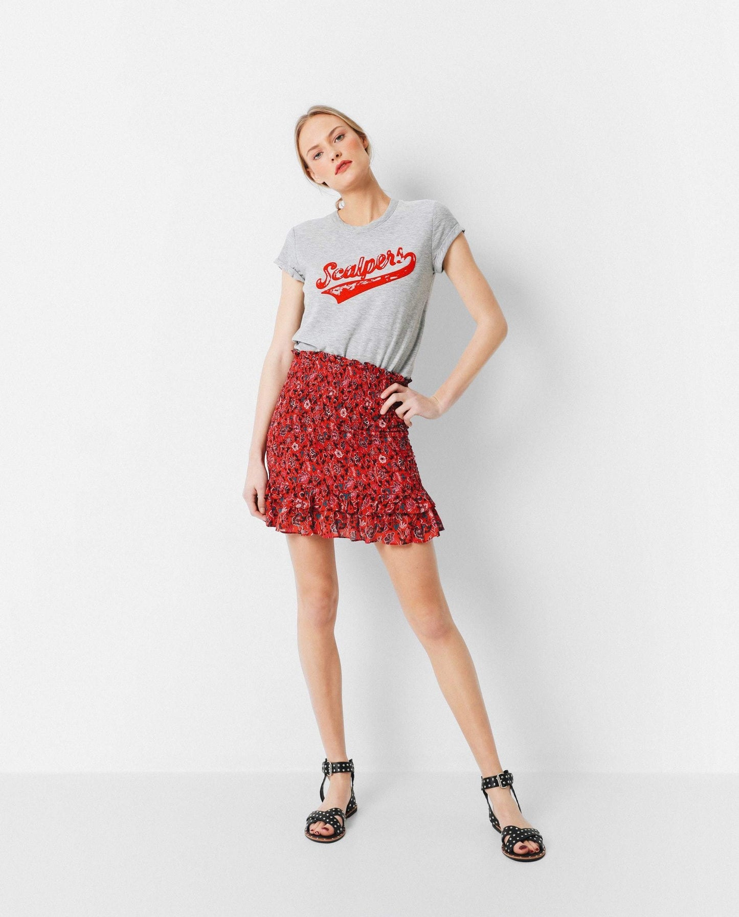 FALDA MINI FRUNCES FLORES