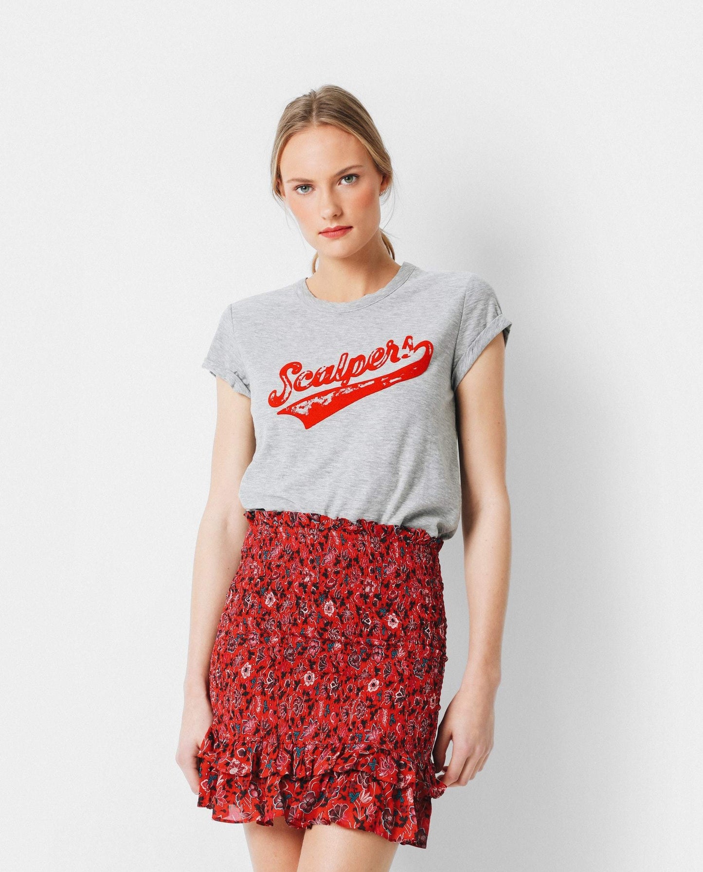 FALDA MINI FRUNCES FLORES