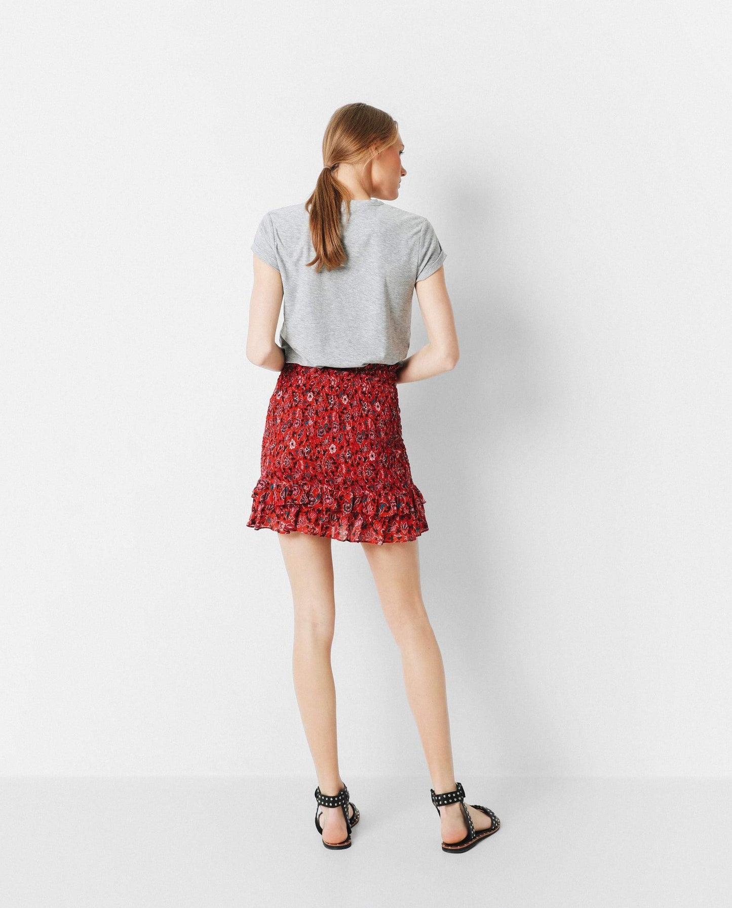 FALDA MINI FRUNCES FLORES