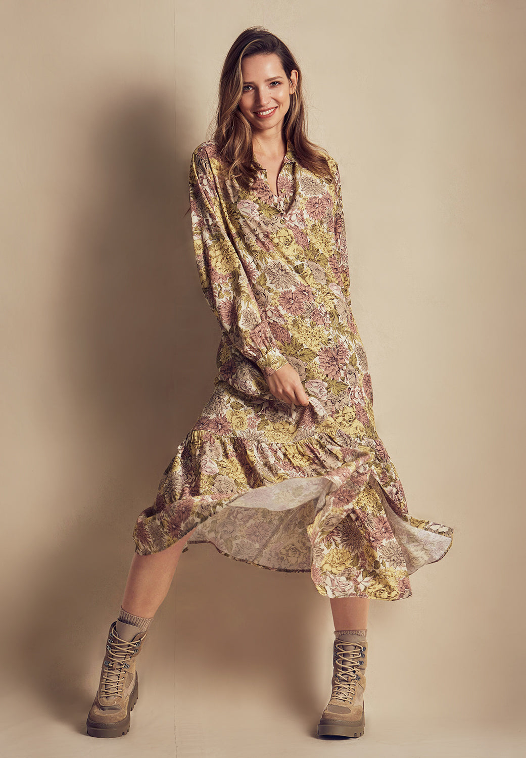 MI&CO | VESTIDO ESTAMPADO CAMISERO MAROON