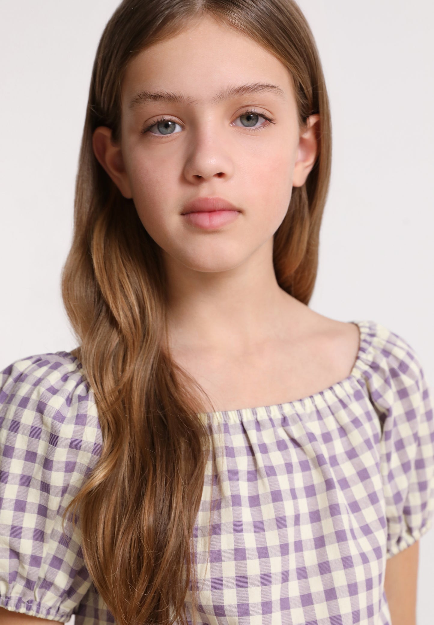 BLUSA VICHY MANGA ABULLONADA